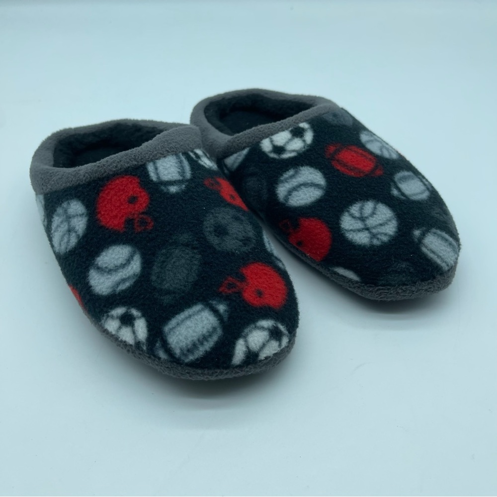 Climatesmart Slippers Boys Medium 3 4 Black Gray Sports Pattern